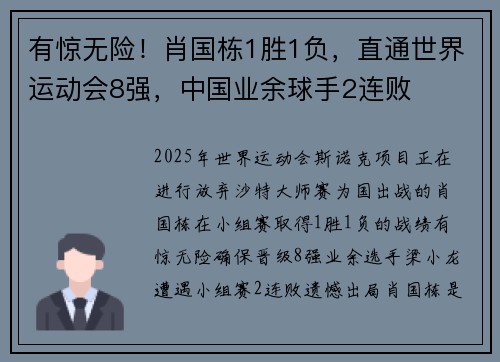 有惊无险!肖国栋1胜1负,直通世界运动会8强,中国业余球手2连败 有惊无险!肖国栋1胜1负,直通世界运动会8强,中国业余球手2连败